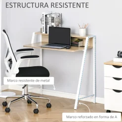 Escritorio Lirio Homcom con orificio para cables roble 85x84x45 cm