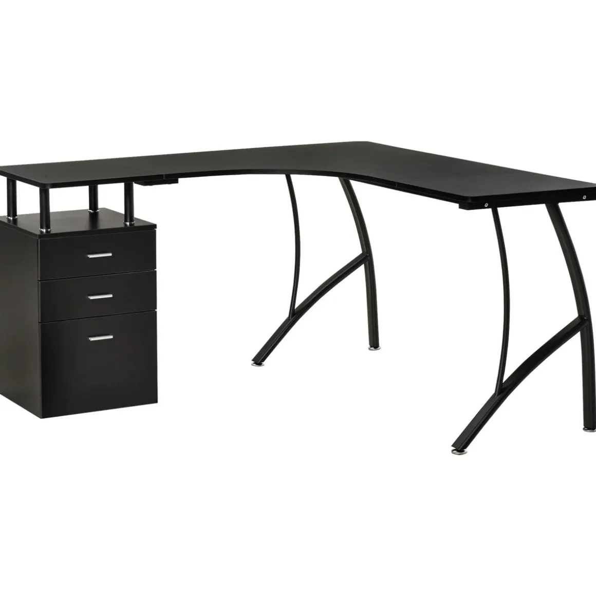 Escritorio Mandarina Homcom esquinero con 3 cajones negro 76x143,5x143,5 cm