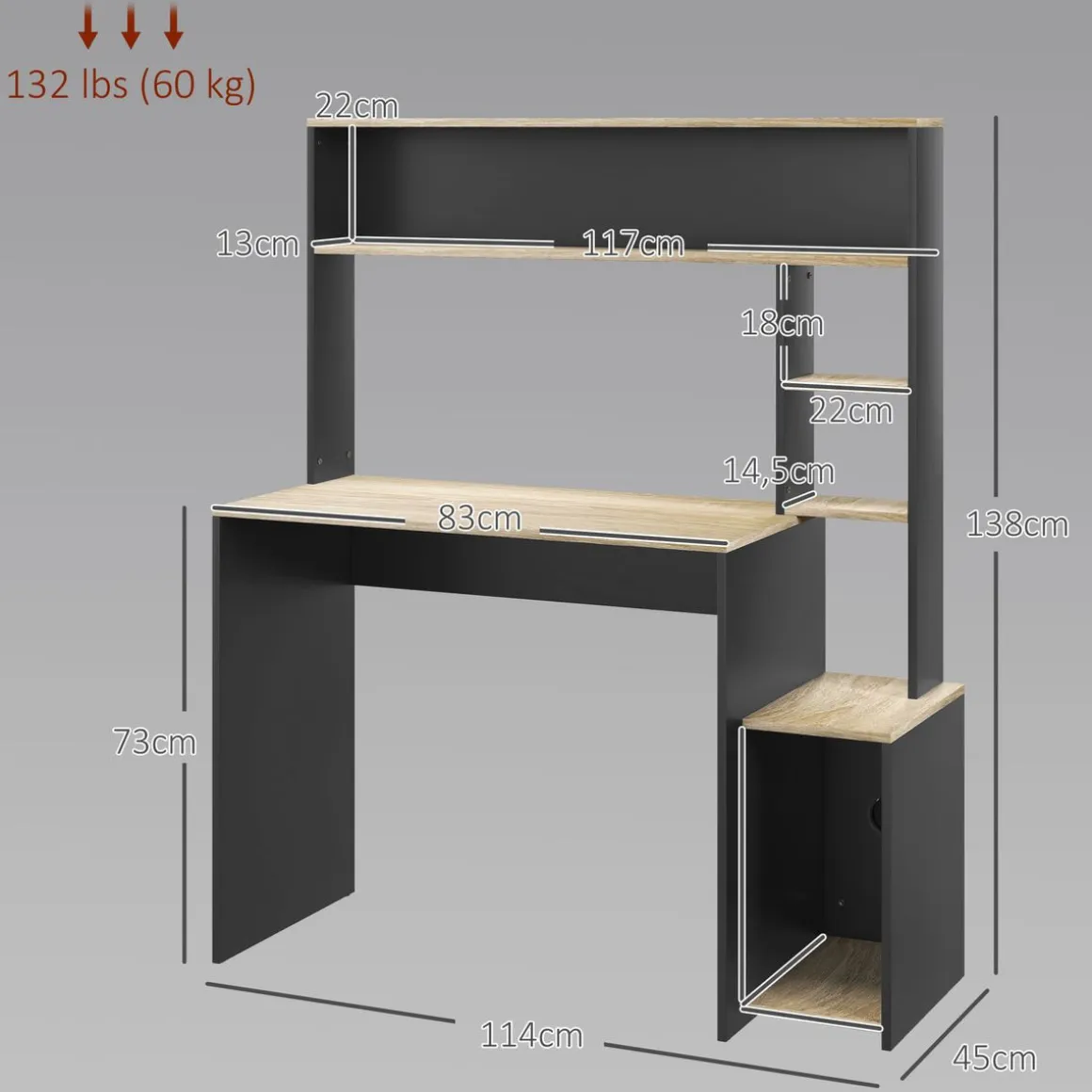 Escritorio Oslo Homcom 5 estantes con soporte negro 138x114x45 cm