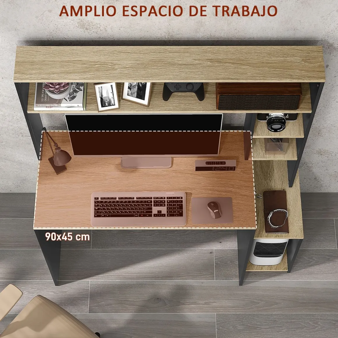 Escritorio Oslo Homcom 5 estantes con soporte negro 138x114x45 cm