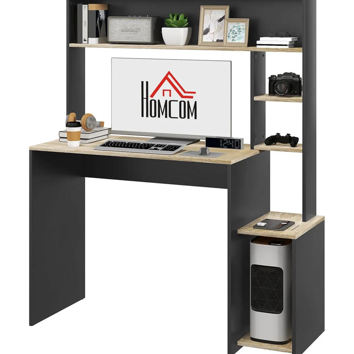 Escritorio Oslo Homcom 5 estantes con soporte negro 138x114x45 cm
