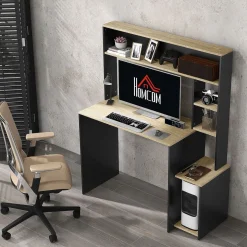 Escritorio Oslo Homcom 5 estantes con soporte negro 138x114x45 cm