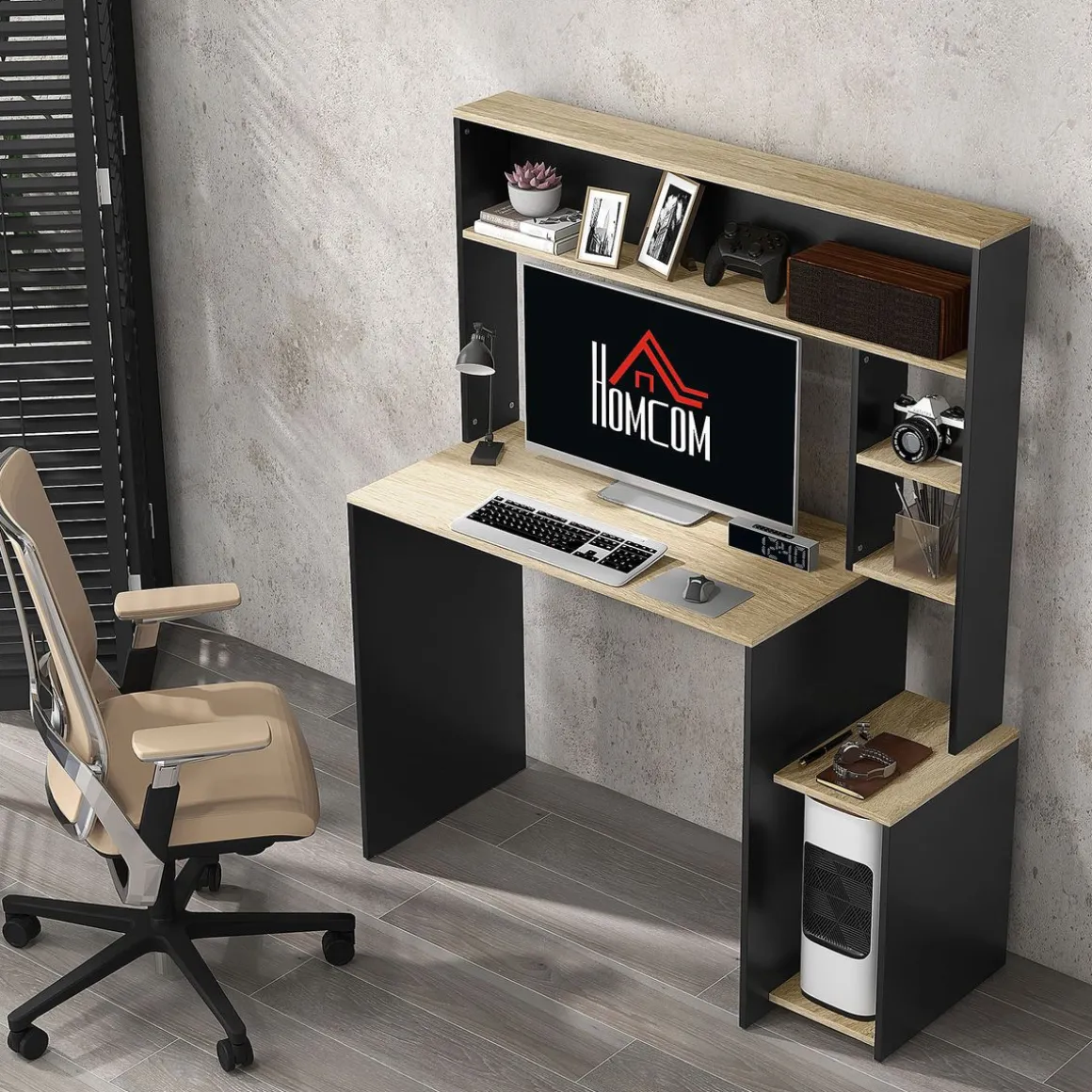 Escritorio Oslo Homcom 5 estantes con soporte negro 138x114x45 cm