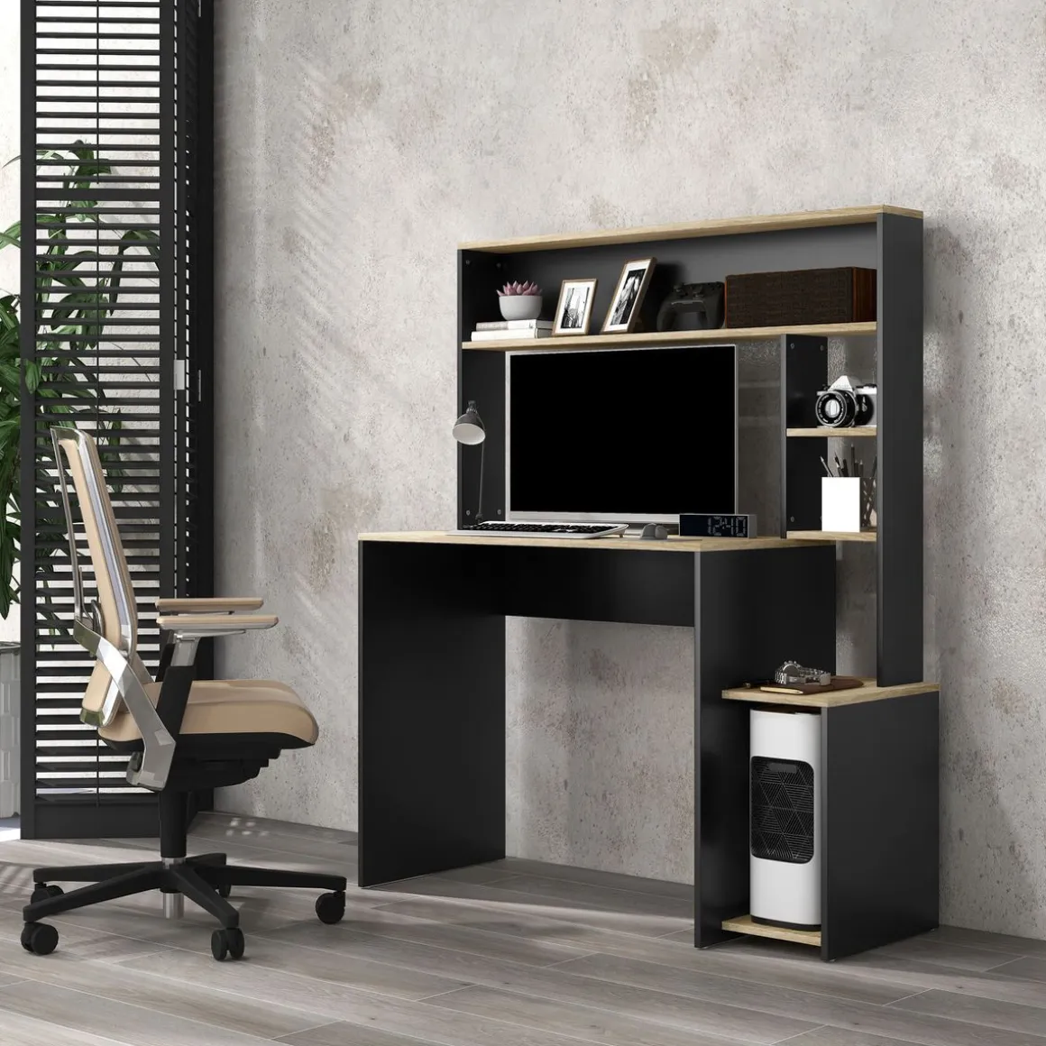 Escritorio Oslo Homcom 5 estantes con soporte negro 138x114x45 cm