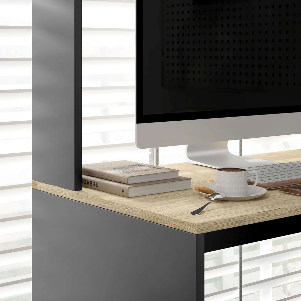 Escritorio Oslo Homcom 5 estantes con soporte negro 138x114x45 cm