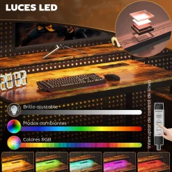 Escritorio Pigwidgeon Homcom luz LED + estación de carga + estantería natural