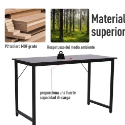 Escritorio Polo Homcom pies ajustables negro 73x120x60 cm