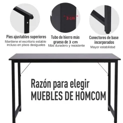 Escritorio Polo Homcom pies ajustables negro 73x120x60 cm
