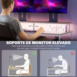 Escritorio Rivera Homcom luz LED con soporte y 2 cajones natural 88,5x55,5x48 cm