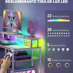 Escritorio Rivera Homcom luz LED con soporte y 2 cajones natural 88,5x55,5x48 cm
