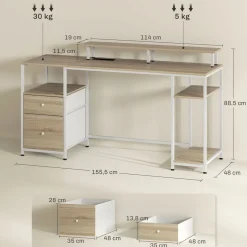 Escritorio Rivera Homcom luz LED con soporte y 2 cajones natural 88,5x55,5x48 cm