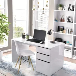 Escritorio Shiro 2 cajones con armario blanco 75x139x60 cm