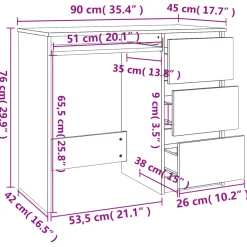 Escritorio Vegal 3 cajones + compartimento para teclado 76x90x45 cm