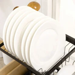Escurreplatos Basov Homcom 2 niveles para fregadero negro 52,5x100x30 cm
