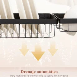 Escurreplatos Homcom 2 niveles negro 52,5x65x31,5 cm