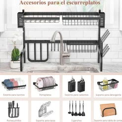 Escurreplatos Homcom 2 niveles negro 52,5x65x31,5 cm