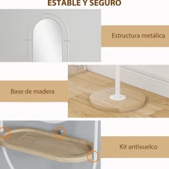 Espejo con base Mantra Homcom 4 ganchos con estante blanco/natural 175,5x50x23,5 cm