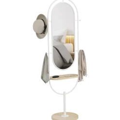 Espejo con base Mantra Homcom 4 ganchos con estante blanco/natural 175,5x50x23,5 cm
