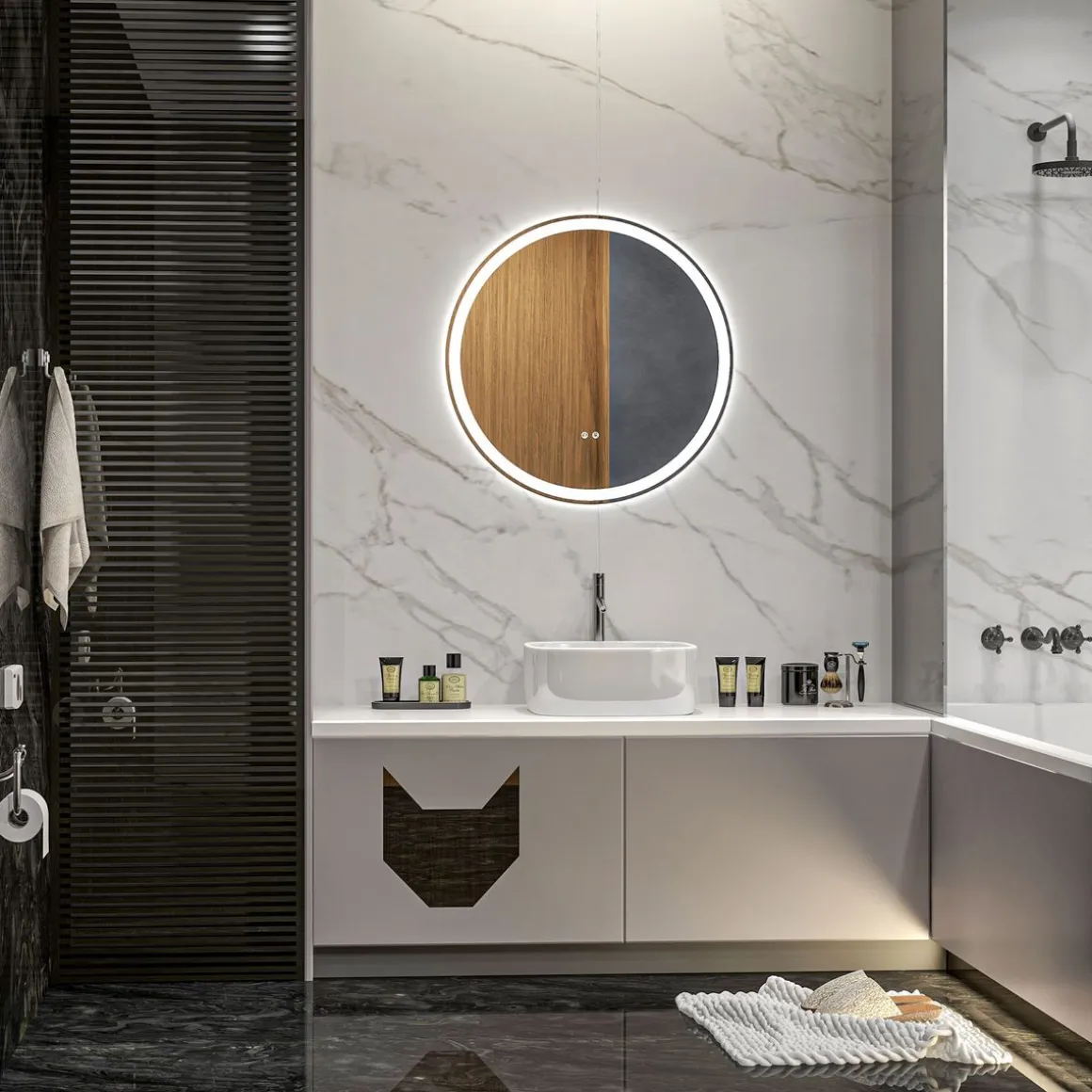 Espejo Córcega Kleankin con luz LED antivaho plata Ø60 cm