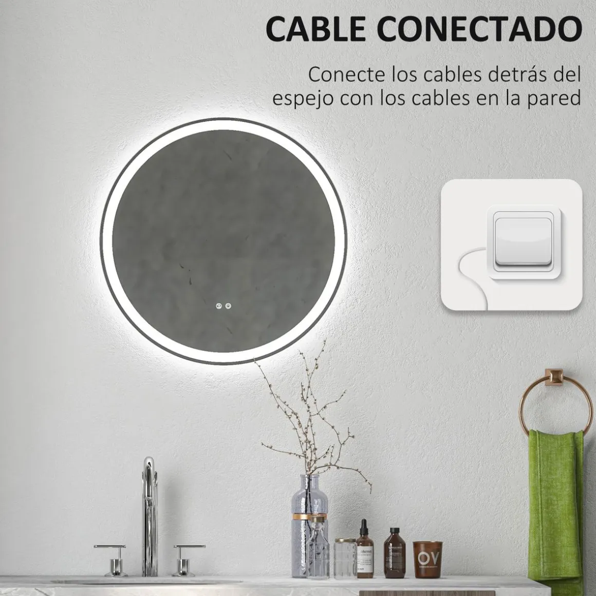 Espejo Córcega Kleankin con luz LED antivaho plata Ø60 cm