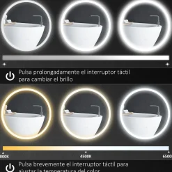 Espejo Córcega Kleankin con luz LED antivaho plata Ø60 cm