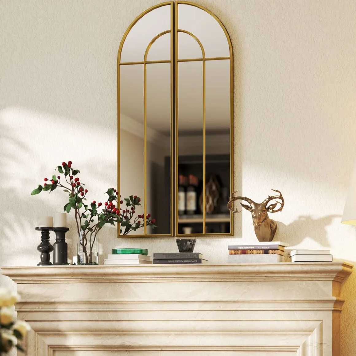 Espejo Círculo Homcom diseño arco dorado 120x30x3 cm