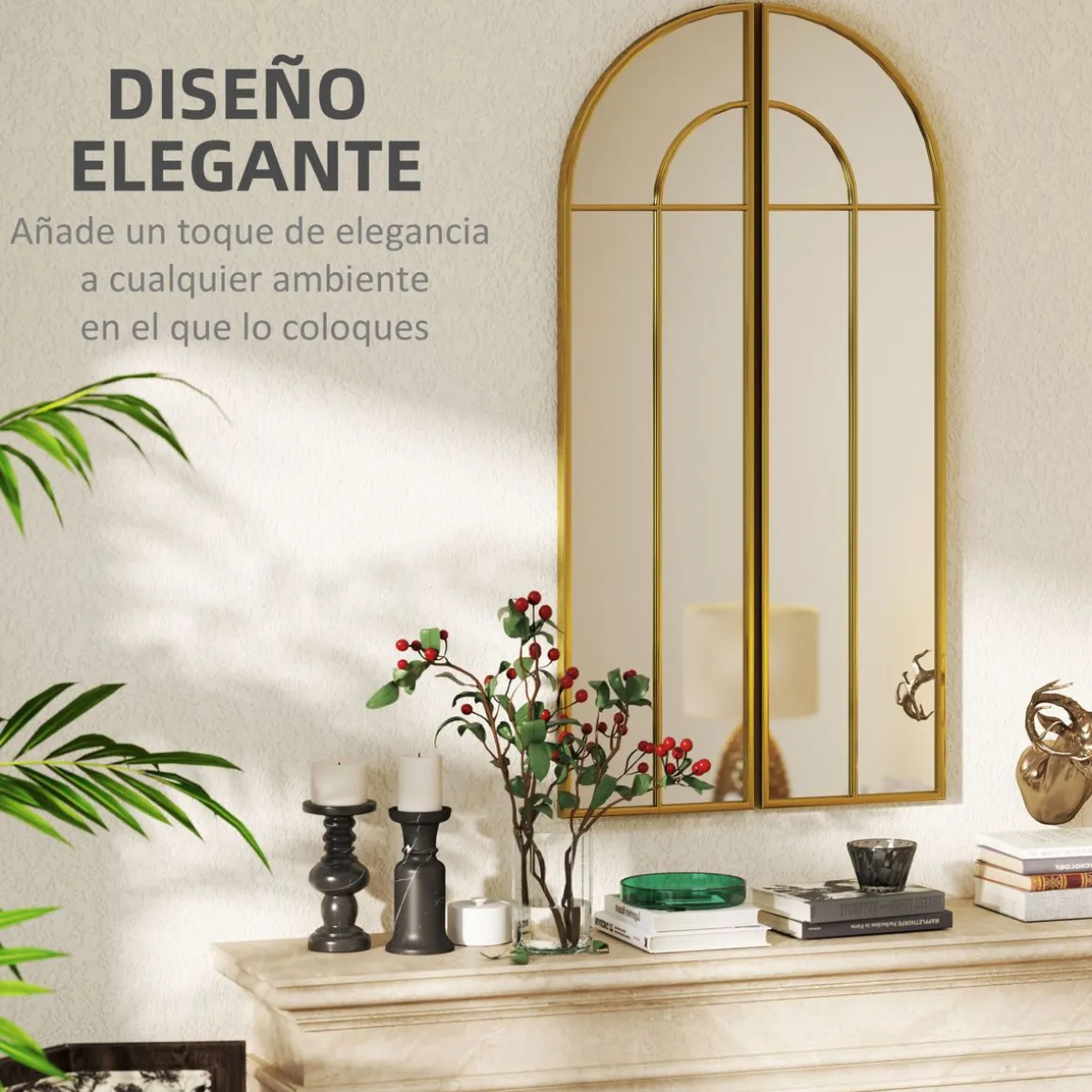 Espejo Círculo Homcom diseño arco dorado 120x30x3 cm