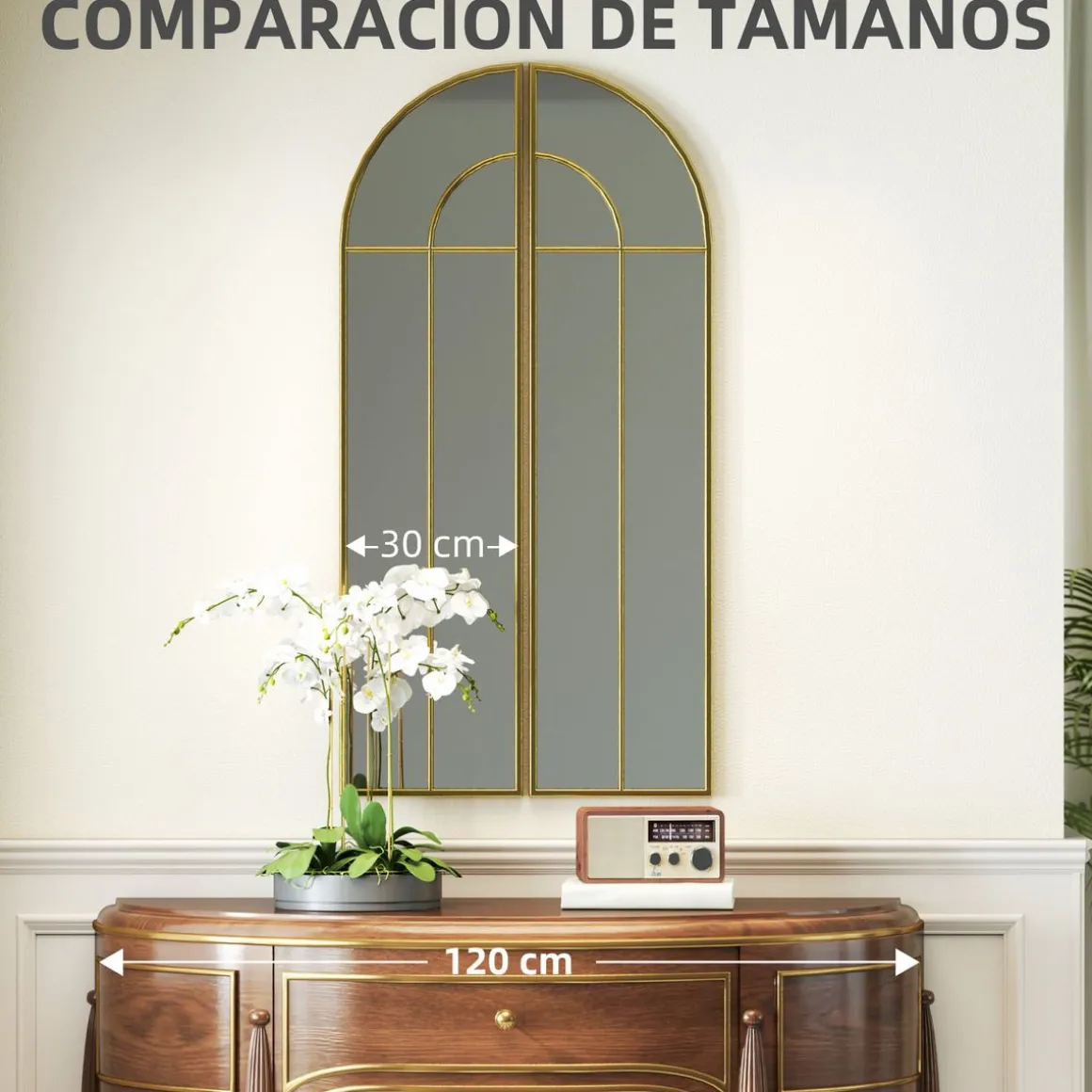 Espejo Círculo Homcom diseño arco dorado 120x30x3 cm