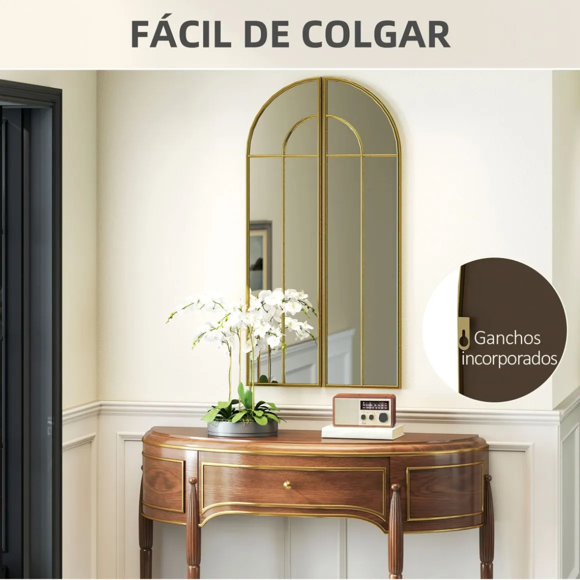 Espejo Círculo Homcom diseño arco dorado 120x30x3 cm