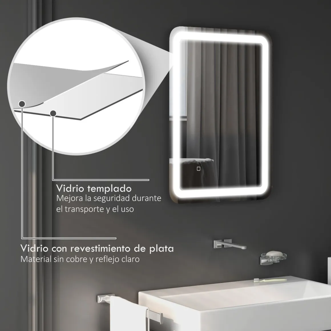 Espejo de baño Eger Homcom luz LED 70x50 cm