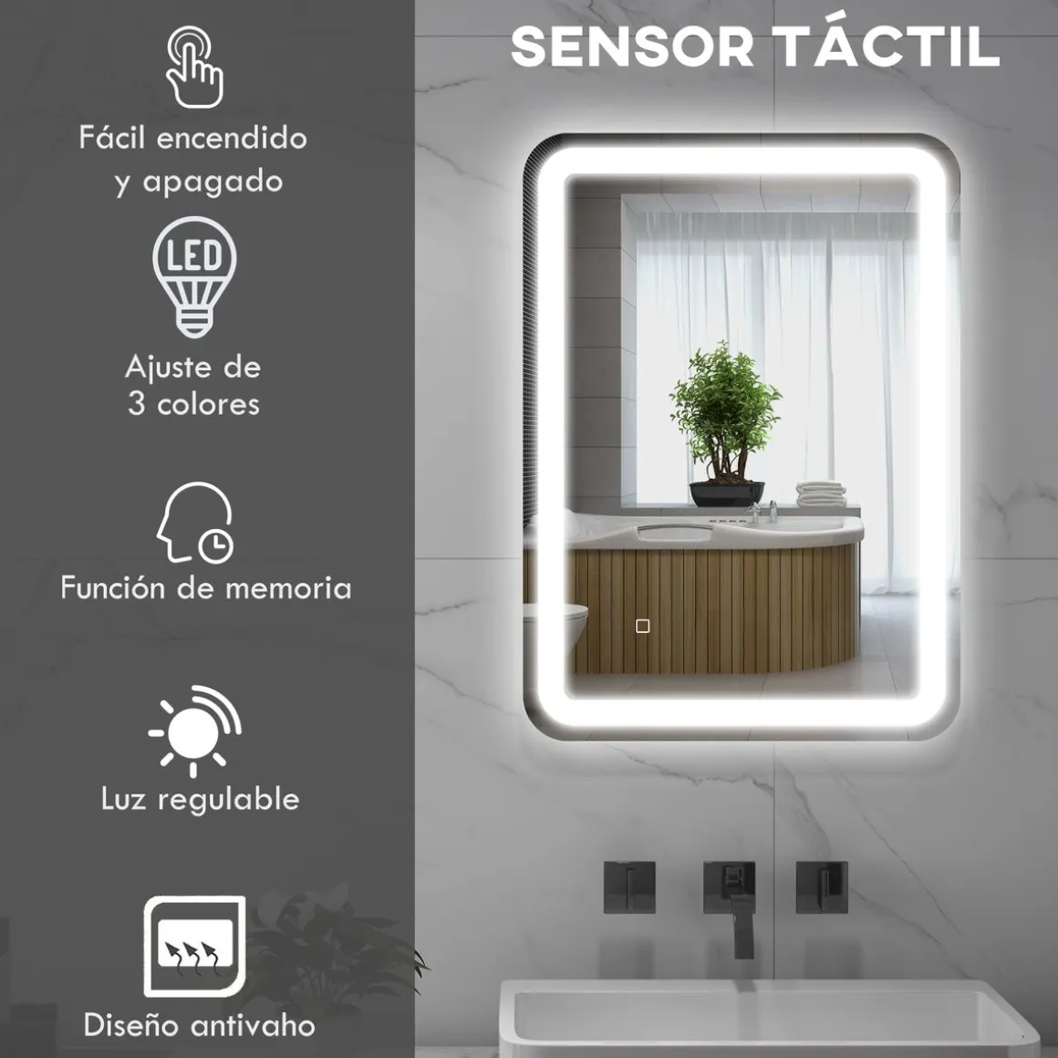 Espejo de baño Eger Homcom luz LED 70x50 cm