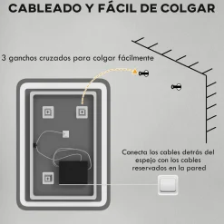 Espejo de baño Eger Homcom luz LED 70x50 cm