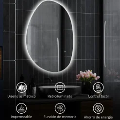 Espejo de baño Fyx Homcom con luz LED antivaho brillo regulable