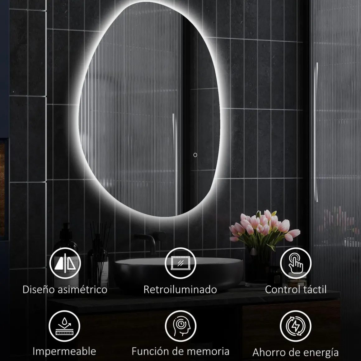Espejo de baño Fyx Homcom con luz LED antivaho brillo regulable