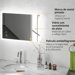 Espejo de baño Silo Kleankin luces LED 3 colores plata 3x70x50 cm