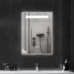 Espejo de baño Veldra Homcom 3 colores táctil plata 70x50 cm