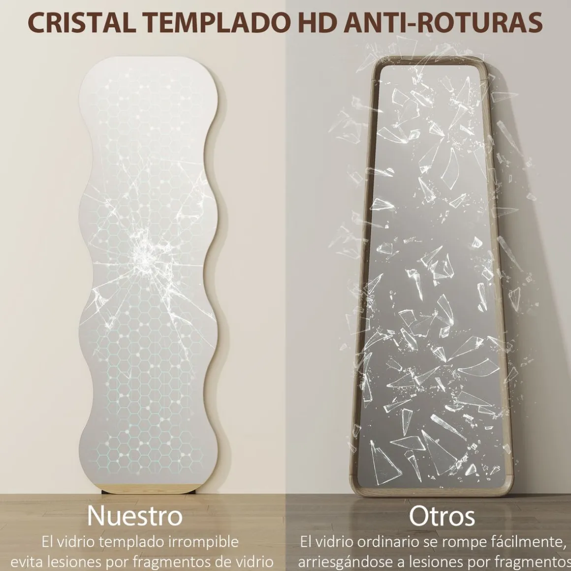 Espejo de cuerpo entero Aris Homcom diseño ondulado sin marco 160x50x2,7 cm