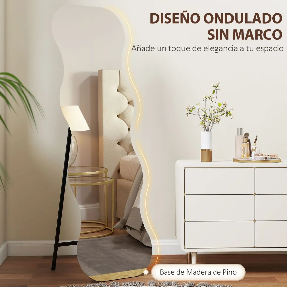 Espejo de cuerpo entero Aris Homcom diseño ondulado sin marco 160x50x2,7 cm