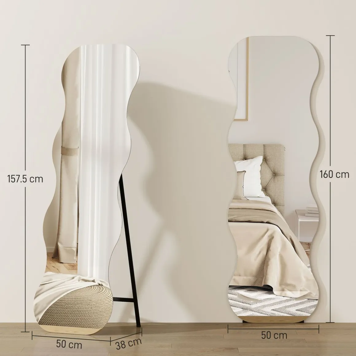 Espejo de cuerpo entero Aris Homcom diseño ondulado sin marco 160x50x2,7 cm