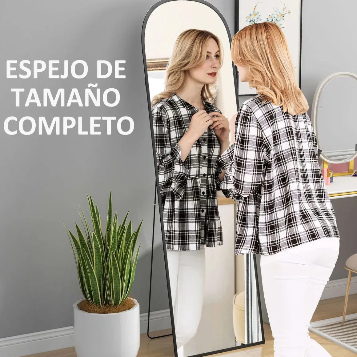 Espejo de cuerpo entero Arcon Homcom ondulado negro 170x50x1,5 cm