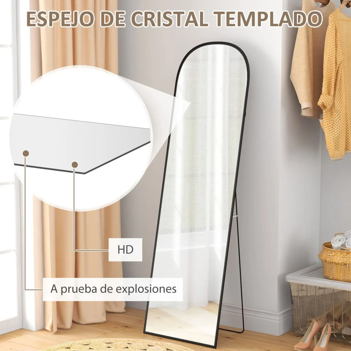 Espejo de cuerpo entero Arcon Homcom ondulado negro 170x50x1,5 cm