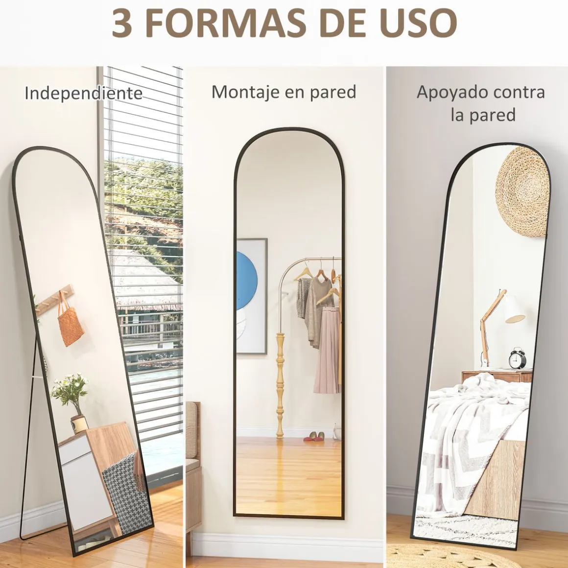 Espejo de cuerpo entero Arcon Homcom ondulado negro 170x50x1,5 cm