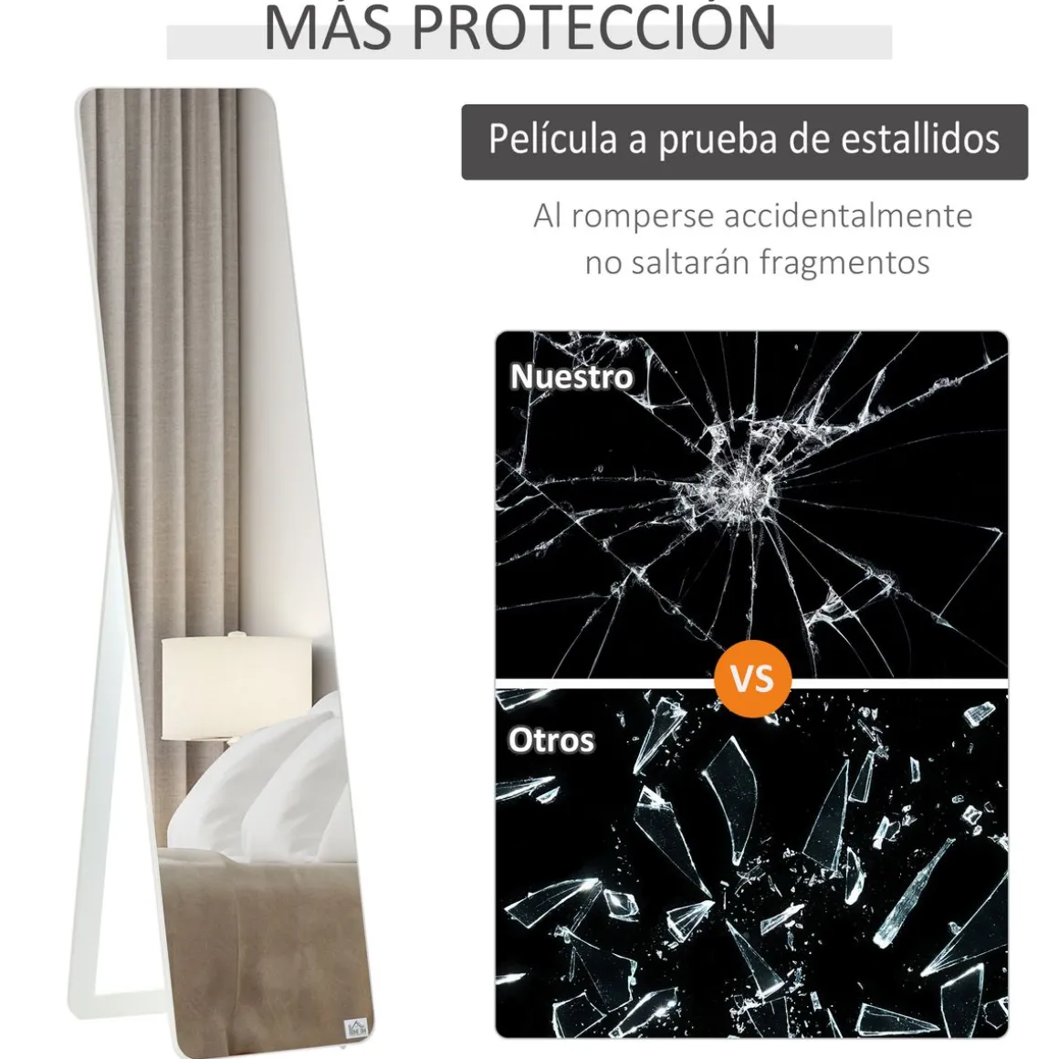 Espejo de cuerpo Timex Homcom con marco de madera blanco 156x37x43 cm