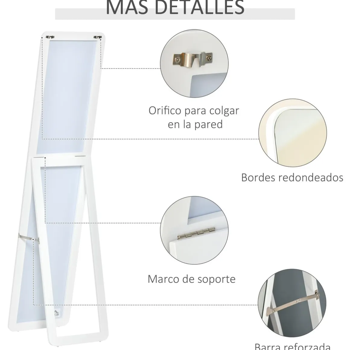 Espejo de cuerpo Timex Homcom con marco de madera blanco 156x37x43 cm