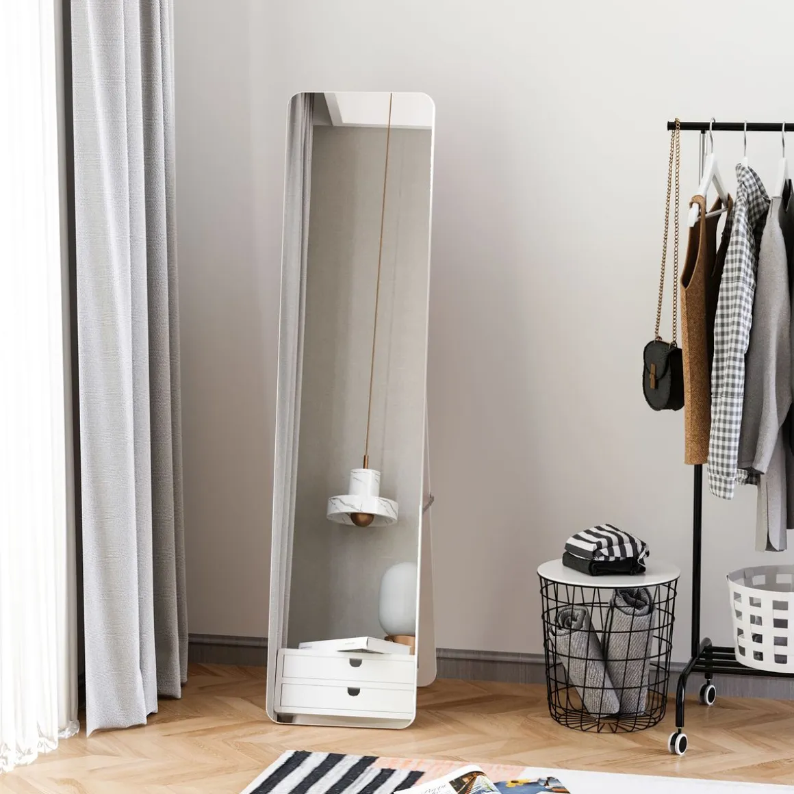 Espejo de cuerpo Timex Homcom con marco de madera blanco 156x37x43 cm
