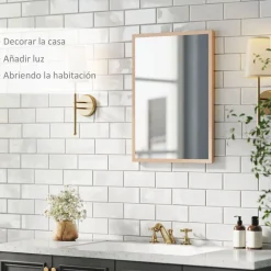 Espejo de pared Malva Homcom con marco natural 70x50x2 cm