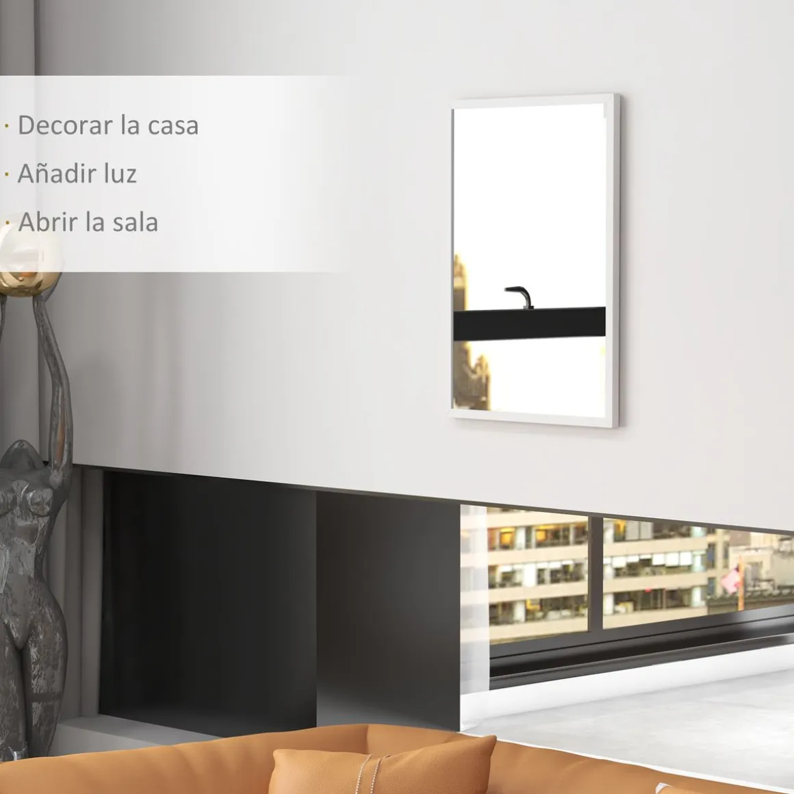 Espejo de pared Selva Homcom con marco Slim blanco 70x50 cm