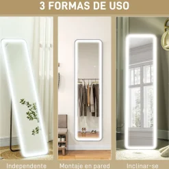 Espejo de pie Atlantis Homcom luz LED ajustable 150x40 cm