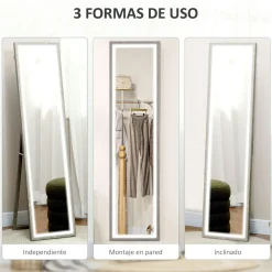 Espejo de pie Nerpio Homcom luz LED ajustable blanco 160x40 cm