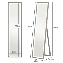Espejo de pie Nerpio Homcom luz LED ajustable blanco 160x40 cm